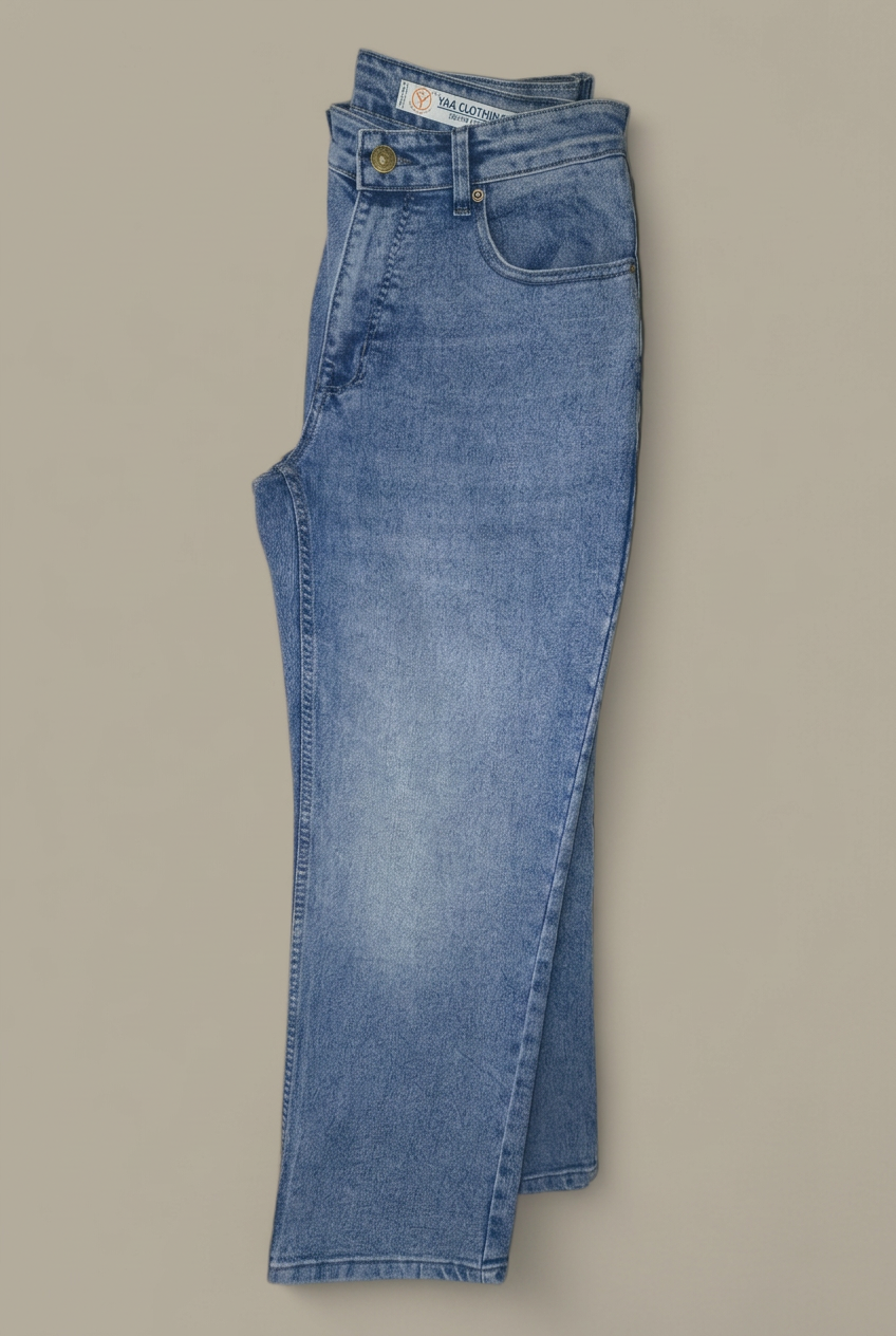 Classic Blue Acid Wash  Light Blue Washed Relaxed Fit Jeans
