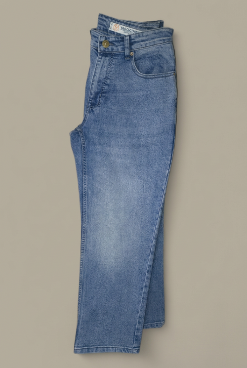 Classic Blue Acid Wash  Light Blue Washed Relaxed Fit Jeans