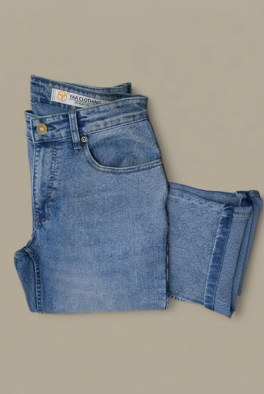 Classic Blue Acid Wash  Light Blue Washed Relaxed Fit Jeans