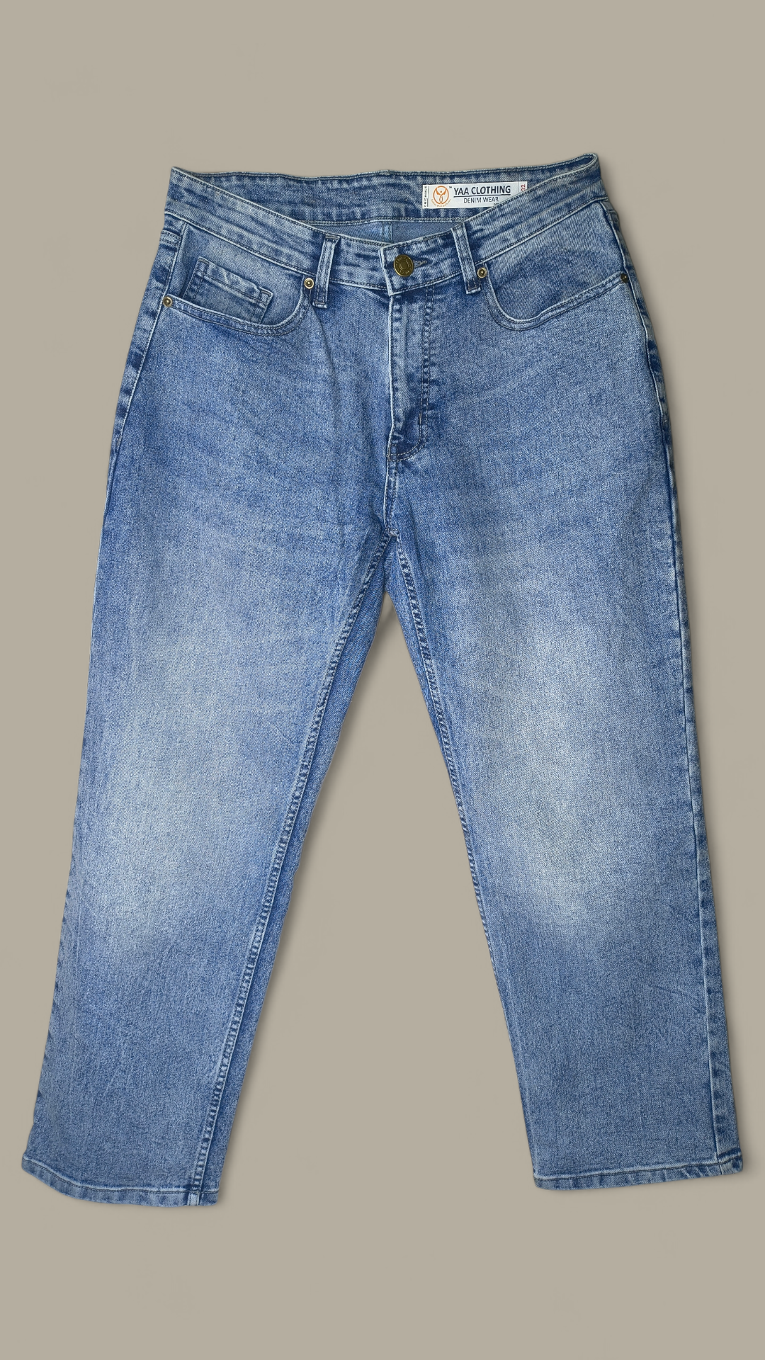 Classic Blue Acid Wash  Light Blue Washed Relaxed Fit Jeans